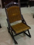 Walnut Victorian Upholstered Folding Rocker