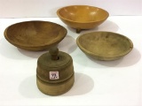 Lot of 4 Including 3 Wood Bowls & Wood Butter