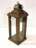 Wood Candle Lantern w/ Brass Detail