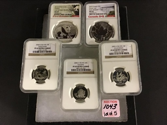 Lot of 5 Graded Coins Including 2016 China