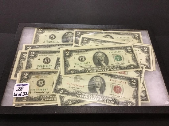 Collection of 32-Two Dollar Bills Including 2-Red