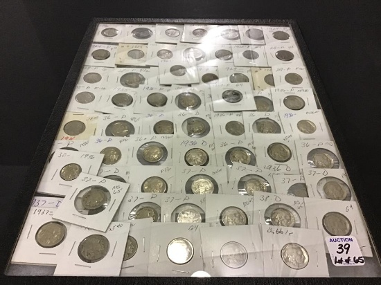 Collection of 65 Various Buffalo Nickels