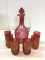 Etched Cranberry Decanter & Glassware Set