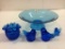 Lot of 5 Blue Glassware Pieces Including