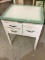 Sm. Vintage Work Table w/ Cream & Green Porcelain