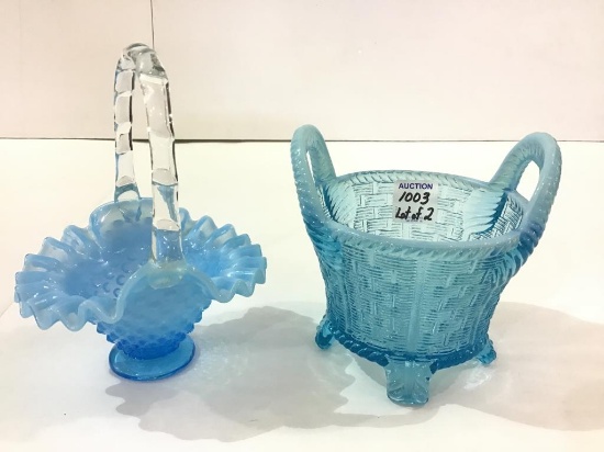 2 Blue Opalescent Glassware Pieces