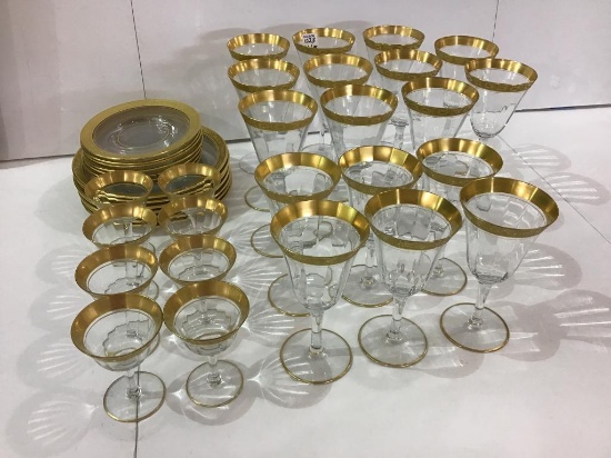 Lot of 39 Mostly Matching Gold Trim Dinnerware