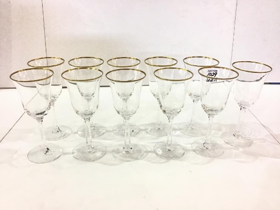 Lot of 11 Gold Trim Glass Wines