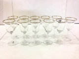 Lot of 11 Gold Trim Glass Wines