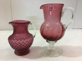 Lot of 2 Cranberry Glass Pitchers