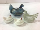 Group of 4 Glass Chickens Including