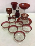 Lot of 13-Red & Crystal Glassware Pieces