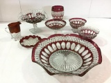 Lot of 8 Mostly Matching red & Crystal Glassware