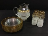 Set Including Gold Trim Glass Lemonade Pitcher