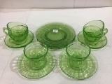 Set of green Depression Glass Including