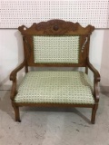 Antique Upholstered Wood Loveseat