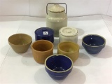 Lot of 8 Crockery Pieces Including Jar w/ Lid,