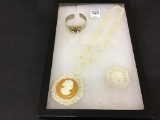 Lot of 3 Vintage Ladies Cameo Pieces Including Pin