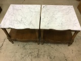 Lot of 2 Matching One Drawer White Marble Top