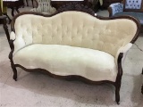 Victorian Upholstered Sofa w/ Carved Wood