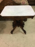 Antique White Marble Top Parlor Table w/