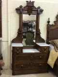 Victorian Dresser w/ White Marble, Mirror