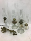 Group of Kerosene Lamps Including 4 Pedestal