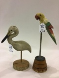 Carved Pelican & Parrot