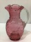 Cranberry Thumbprint Ruffled Edge Pitcher