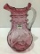 Cranberry Ruffled Edge Pitcher w/ Diamond Pattern