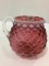 Cranberry Opalescent Pitcher w/ Scallop Design