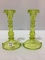 Pair of Matching Vaseline Glass Candle Sticks