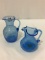 Lot of 2 Sm. Blue Crackle Glass Pitchers