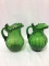 Lot of 2 Green Glass Ruffled Edge Pitchers-One w/