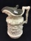 Ornate Porcelain Decorated Pitcher w/ Pewter Lid