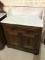 Walnut White Marble Top Commode w/ Tear Drop