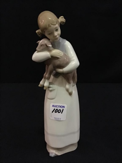 Lladro Made in Spain Girl w/ Lamb Figurine