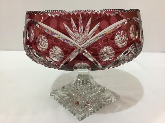 Red Cut to Clear Pedestal Bowl