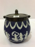 Blue & White England Biscuit Jar w/ Lid & Handle