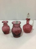 Lot of 3 Cranberry Glass Pieces Including