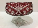 Red Cut to Clear Pedestal Bowl