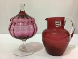 Lot of 2 Cranberry Glass Pieces Including