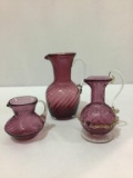 Lot of 3 Cranberry Glass Pitchers