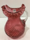 Cranberry Ruffled Edge Swirl Design Pitcher