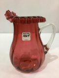 Cranberry Ruffled Edge Pitcher (8 1/4 Inches Tall