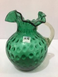 Emerald Green Glass Ruffled Edge Pitcher