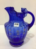 Cobalt Blue Ruffled Edge Victorian PItcher w/