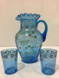 3 Piece Victorian Pitcher Set Including Blue