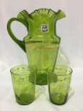 Green Victorian Ruffled Edge Victorian Pitcher