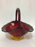 Lg. Red Amberina Handled Fruit Basket